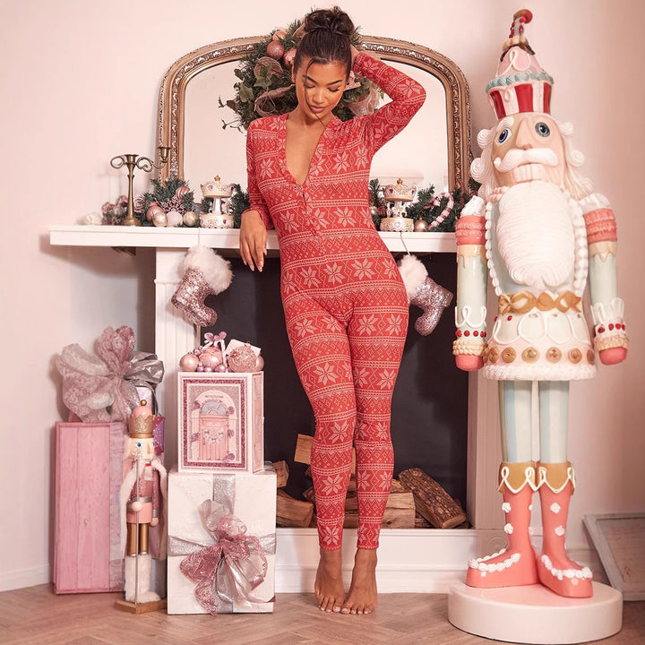 Damernas Bekväm Jumpsuit med Julmotiv och Lång Ärmar Eva Jonsson-Eva Jonsson