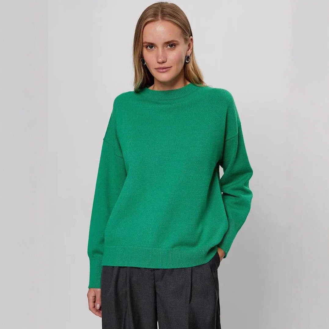 Damernas Bekväm och elegant stickad tröja med överlappande axlar och ribbad mudd Mirla-Eva Jonsson