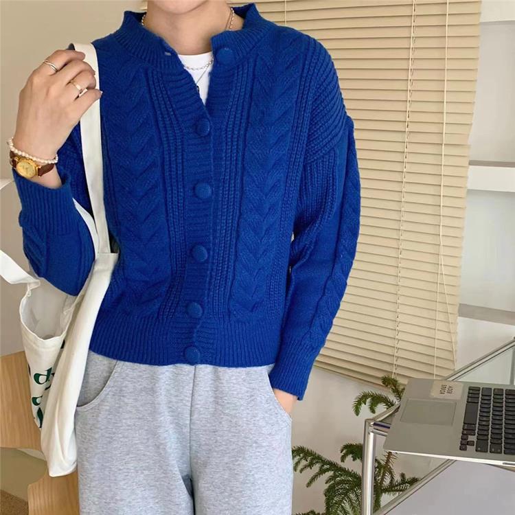 Damernas Bekväma Stickad Cardigan med Flätad Mönster och Stora Knappar Mirla-Eva Jonsson