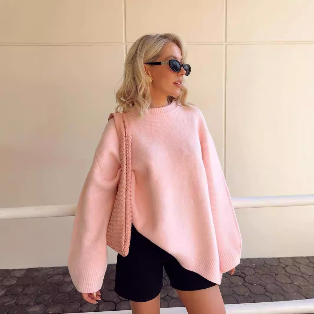 Damernas Bekväma Stickad Tröja med Rundhals och Sänkt Axel Eva Jonsson-Eva Jonsson