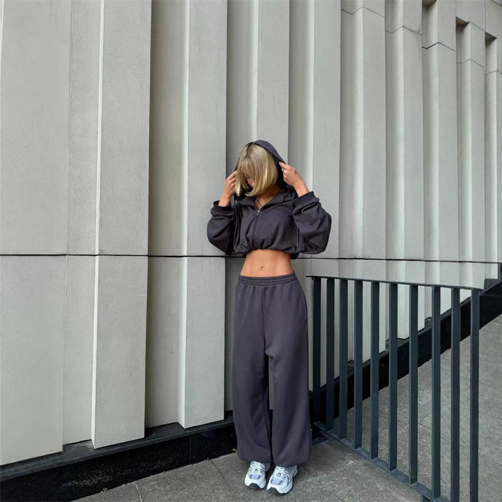 Damernas Bekväma Zip-Hoodie med lös passform och avslappnade joggingsbyxor Eva Jonsson-Eva Jonsson