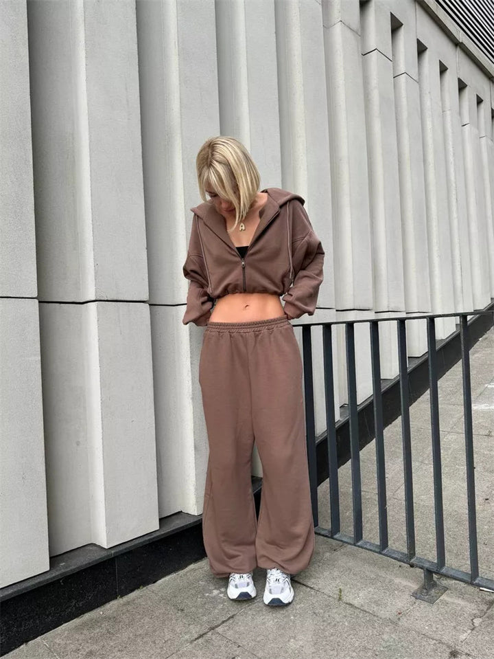 Damernas Bekväma Zip-Hoodie med lös passform och avslappnade joggingsbyxor Eva Jonsson-Eva Jonsson