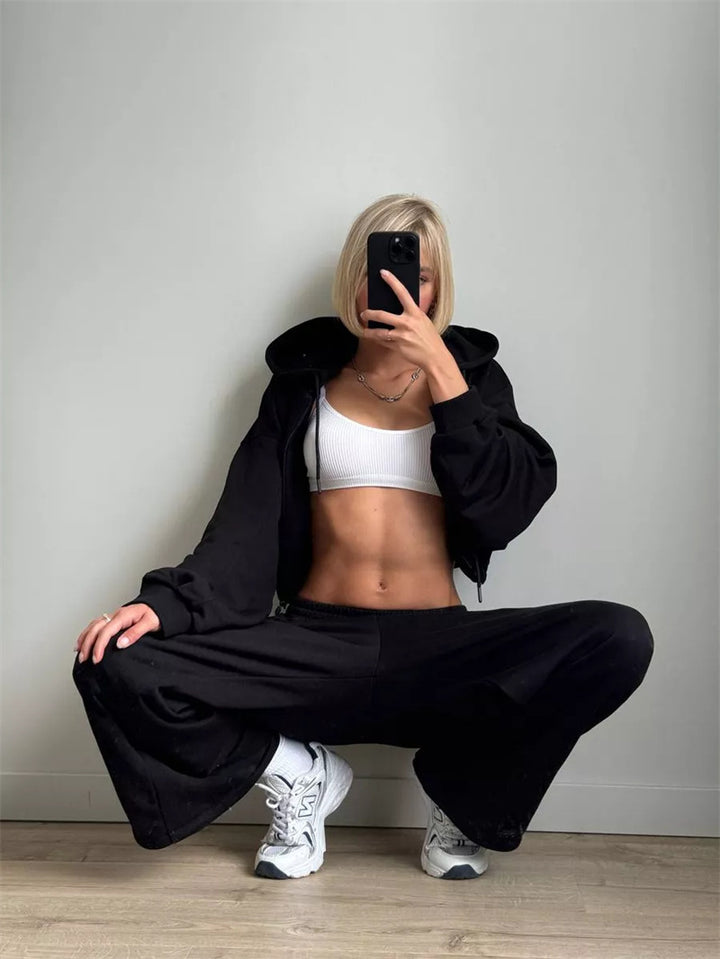 Damernas Bekväma Zip-Hoodie med lös passform och avslappnade joggingsbyxor Eva Jonsson-Eva Jonsson