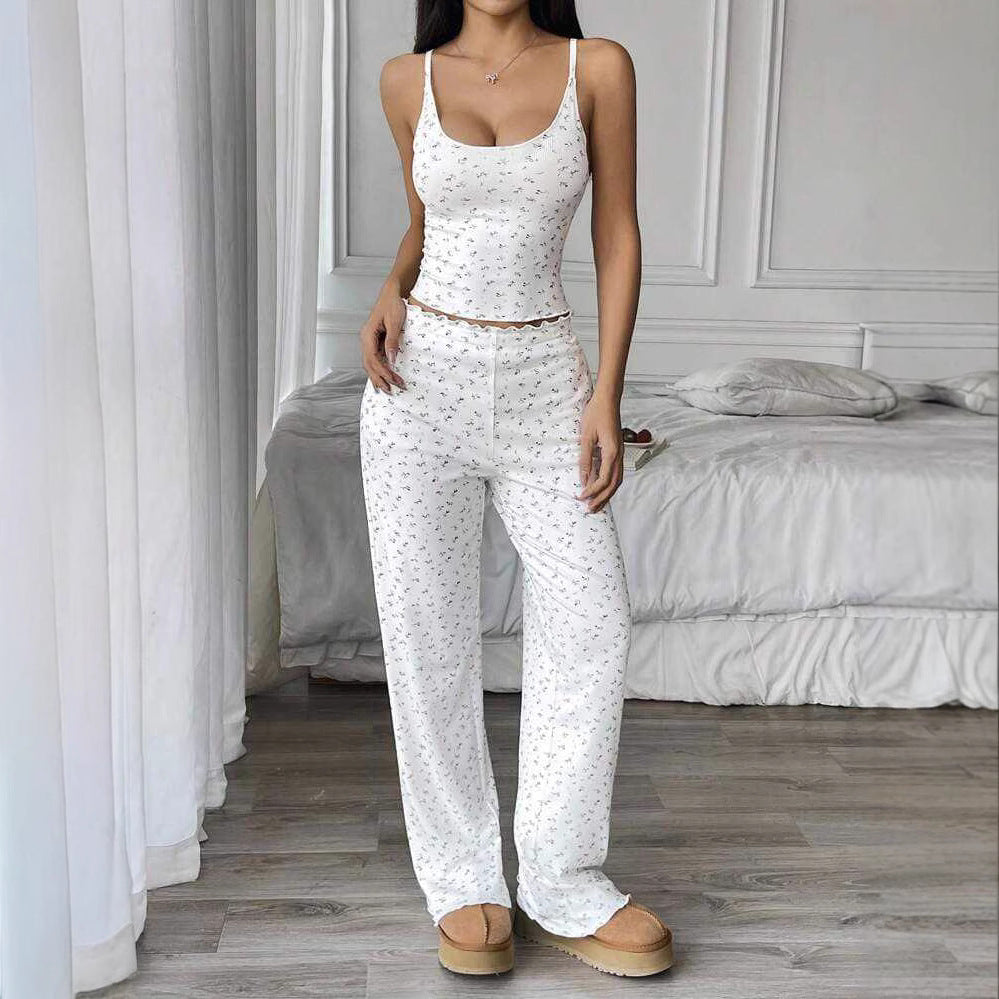 Damernas Bekvämt pyjamas-set med dekorerad topp och vida byxor Eva Jonsson-Eva Jonsson