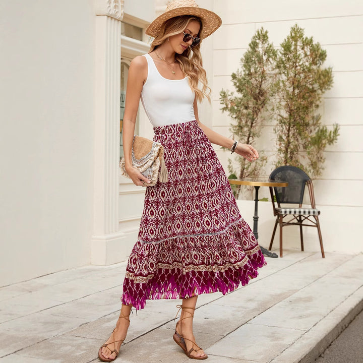 Damernas Boho Maxiklänning med voluminös fåll och elastisk midja Mirla-Eva Jonsson