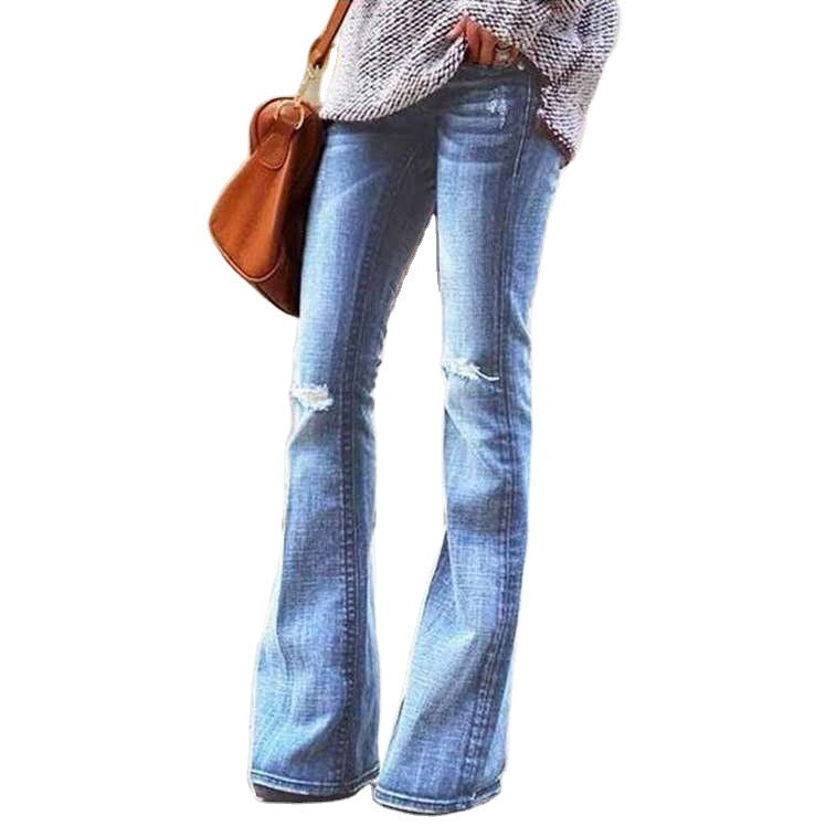 Damernas Bootcut Jeans med moderiktiga dekorativa sömmar och avslappnad used-look Mirla-Eva Jonsson