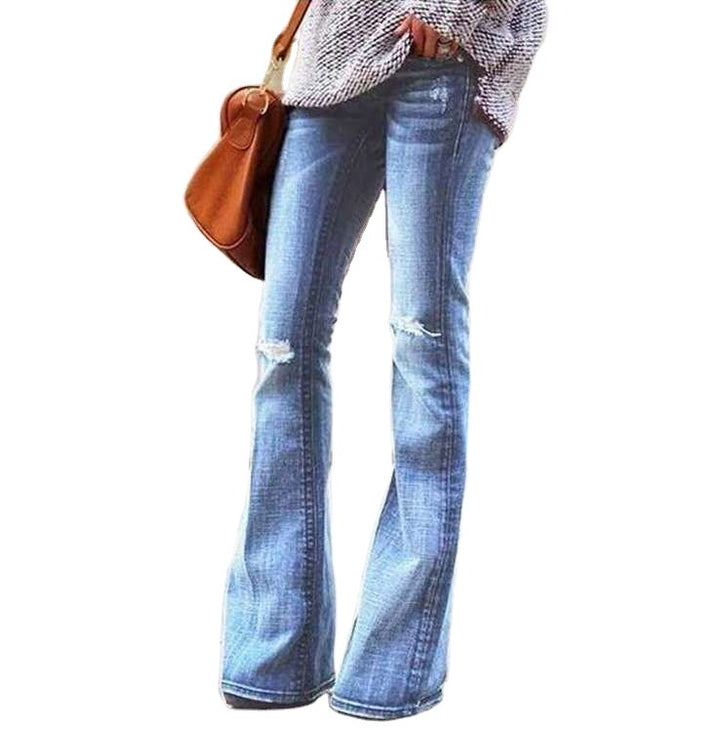 Damernas Bootcut Jeans med moderiktiga dekorativa sömmar och avslappnad used-look Mirla-Eva Jonsson