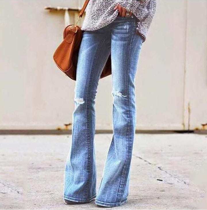Damernas Bootcut Jeans med moderiktiga dekorativa sömmar och avslappnad used-look Mirla-Eva Jonsson