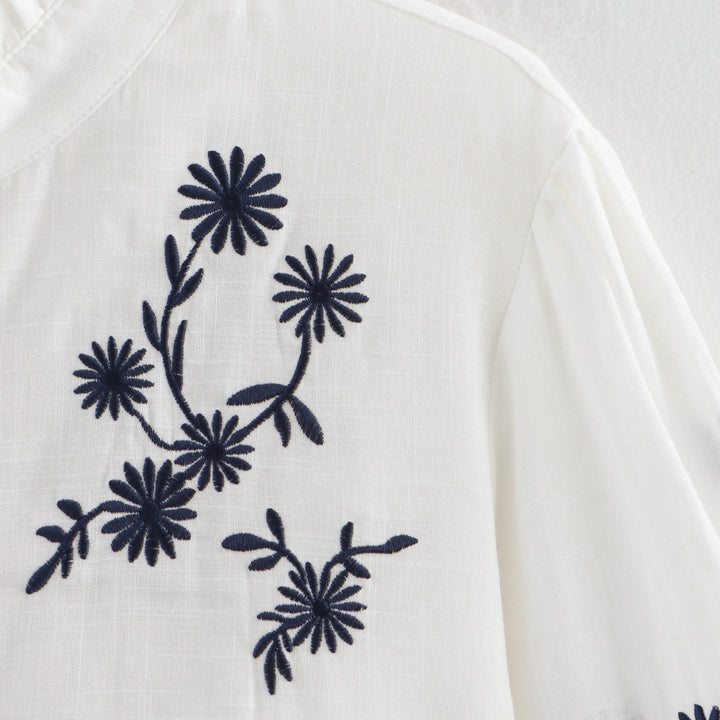 Damernas Broderad Blus med Ståkrage och Långa Ärmar Mirla-Eva Jonsson