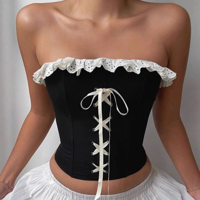 Damernas Bustier-top med volangdetalj och snörning Mirla-Eva Jonsson
