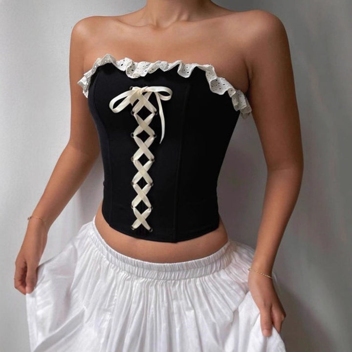 Damernas Bustier-top med volangdetalj och snörning Mirla-Eva Jonsson