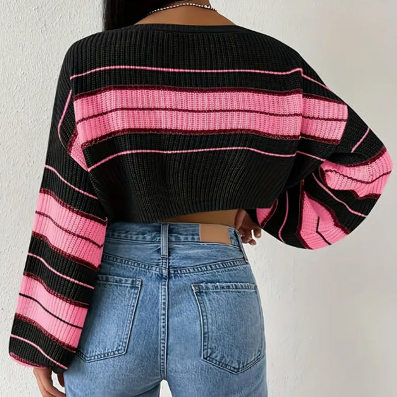 Damernas Crop-Pullover med lös passform och randigt mönster Mirla-Eva Jonsson