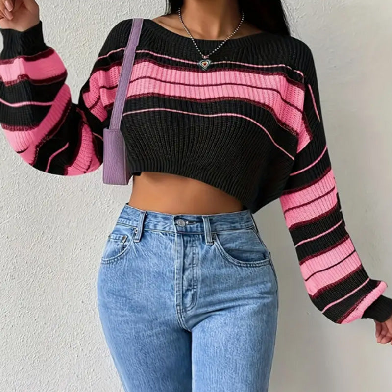 Damernas Crop-Pullover med lös passform och randigt mönster Mirla-Eva Jonsson