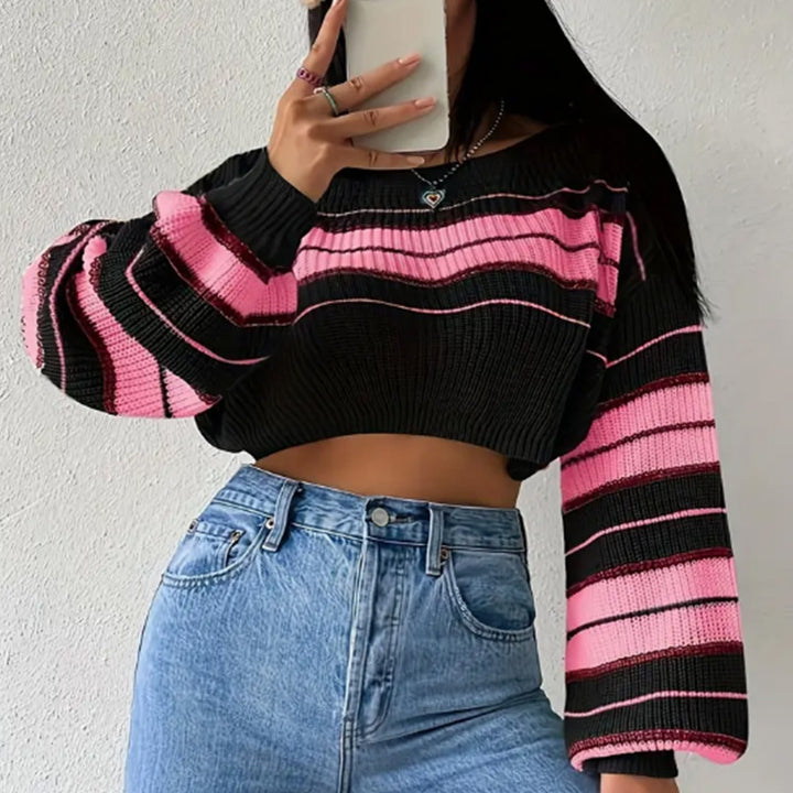 Damernas Crop-Pullover med lös passform och randigt mönster Mirla-Eva Jonsson