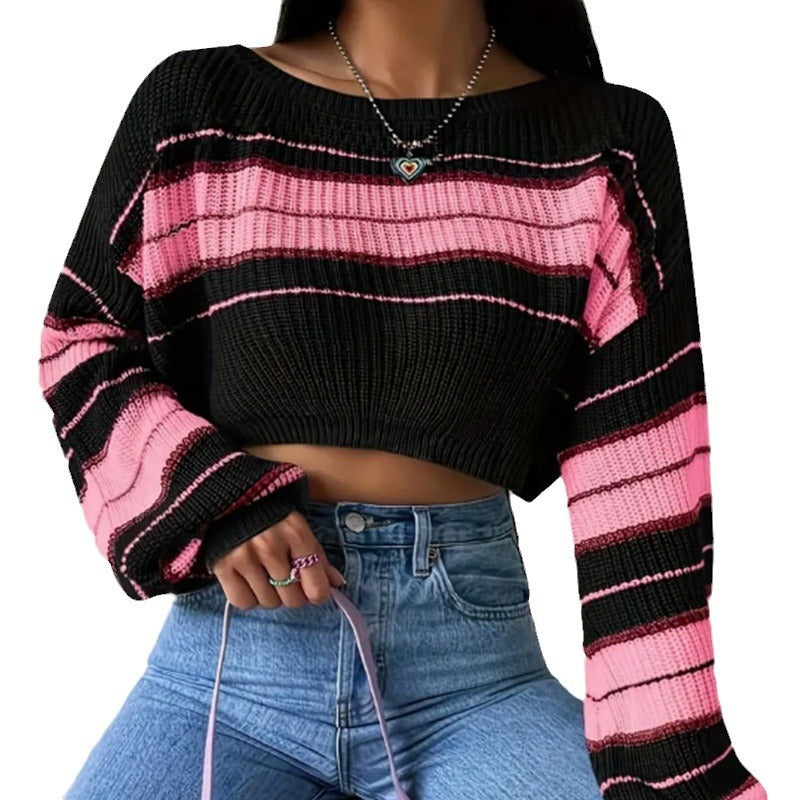 Damernas Crop-Pullover med lös passform och randigt mönster Mirla-Eva Jonsson