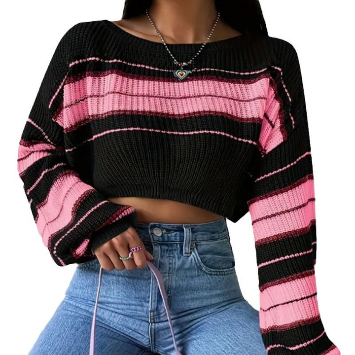 Damernas Crop-Pullover med lös passform och randigt mönster Mirla-Eva Jonsson