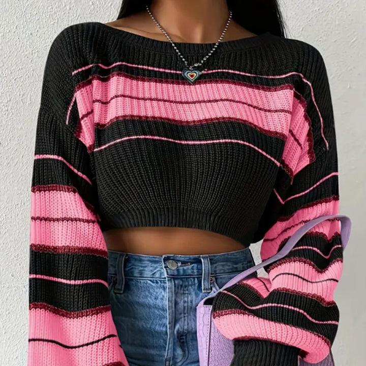 Damernas Crop-Pullover med lös passform och randigt mönster Mirla-Eva Jonsson