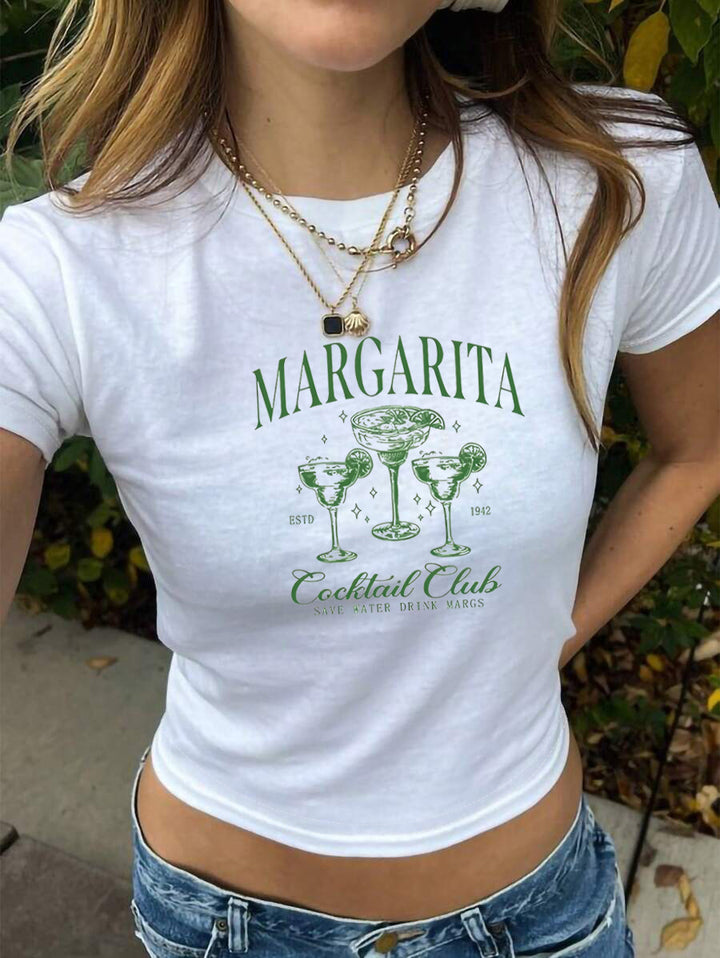 Damernas Crop-T-shirt med kreativ Cocktail-design Mirla-Eva Jonsson