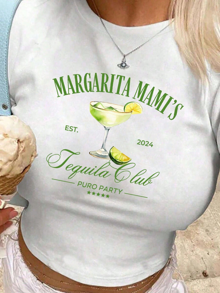 Damernas Crop-T-shirt med kreativ Cocktail-design Mirla-Eva Jonsson
