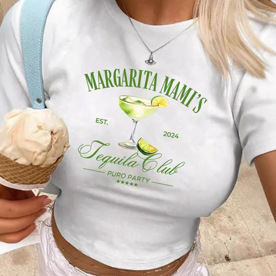 Damernas Crop-T-shirt med kreativ Cocktail-design Mirla-Eva Jonsson