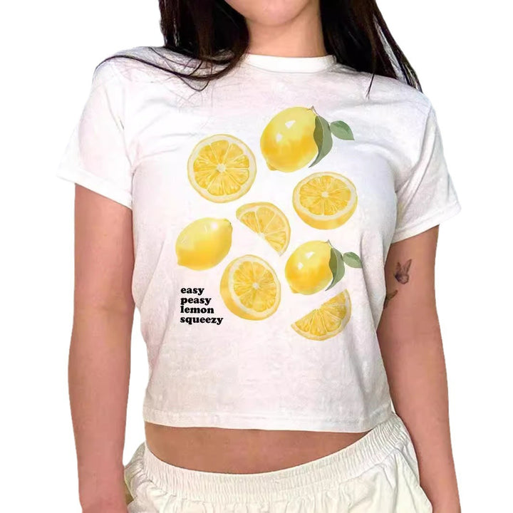 Damernas Crop-T-shirt med kreativ Cocktail-design Mirla-Eva Jonsson