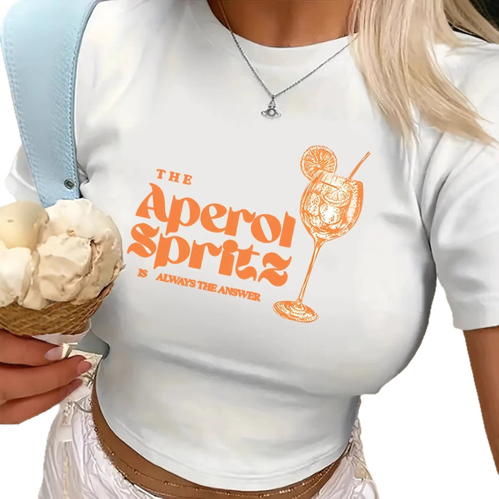 Damernas Crop-T-shirt med kreativ Cocktail-design Mirla-Eva Jonsson