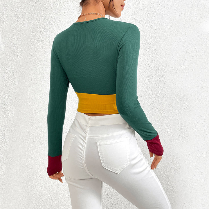 Damernas Crop Top med Färgblock och Långärmad Design Mirla-Eva Jonsson