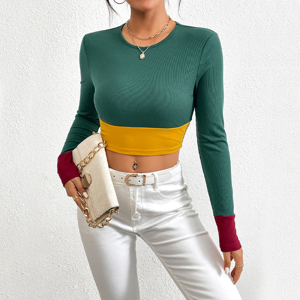 Damernas Crop Top med Färgblock och Långärmad Design Mirla-Eva Jonsson