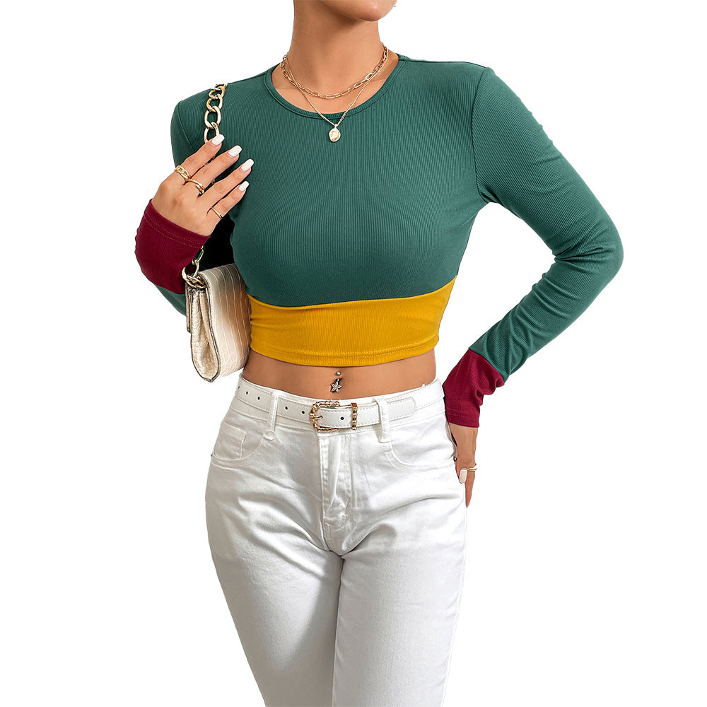 Damernas Crop Top med Färgblock och Långärmad Design Mirla-Eva Jonsson