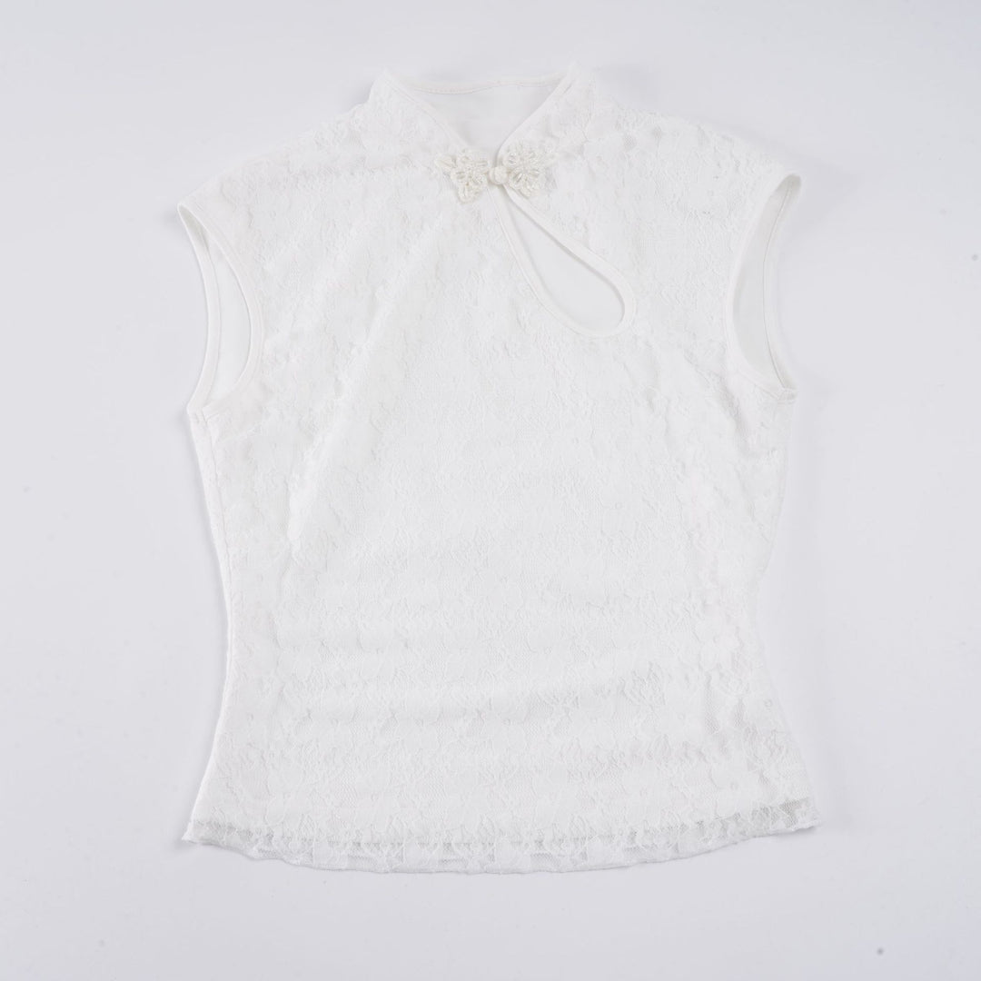 Damernas Crop-top med blommigt spetsmönster och detaljerad halterneck Mirla-Eva Jonsson