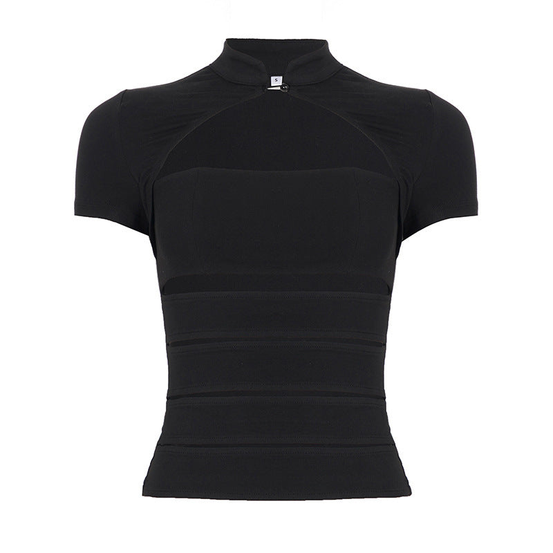 Damernas Cropped Blusenshirt i slitstarkt stretchmaterial med elegant ståkrage Mirla-Eva Jonsson