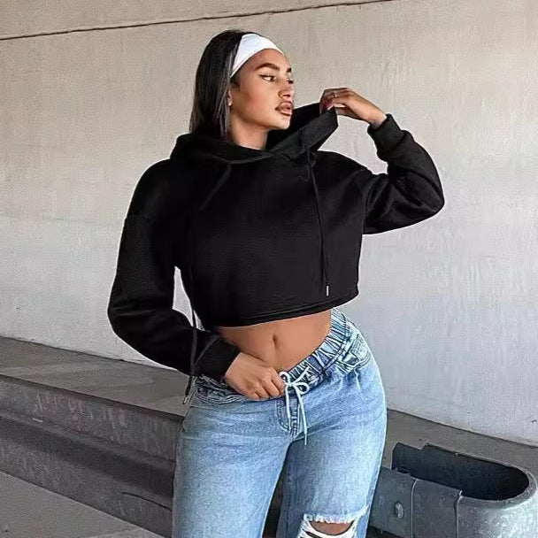 Damernas Cropped Hoodie med avslappnad passform och huva Eva Jonsson-Eva Jonsson