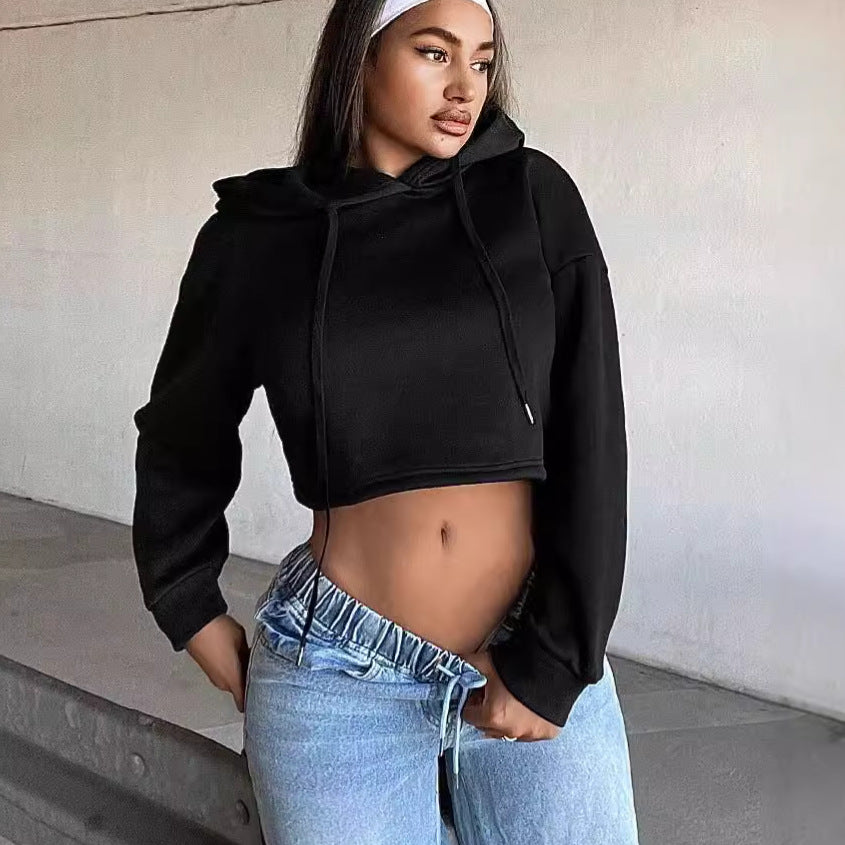 Damernas Cropped Hoodie med avslappnad passform och huva Eva Jonsson-Eva Jonsson
