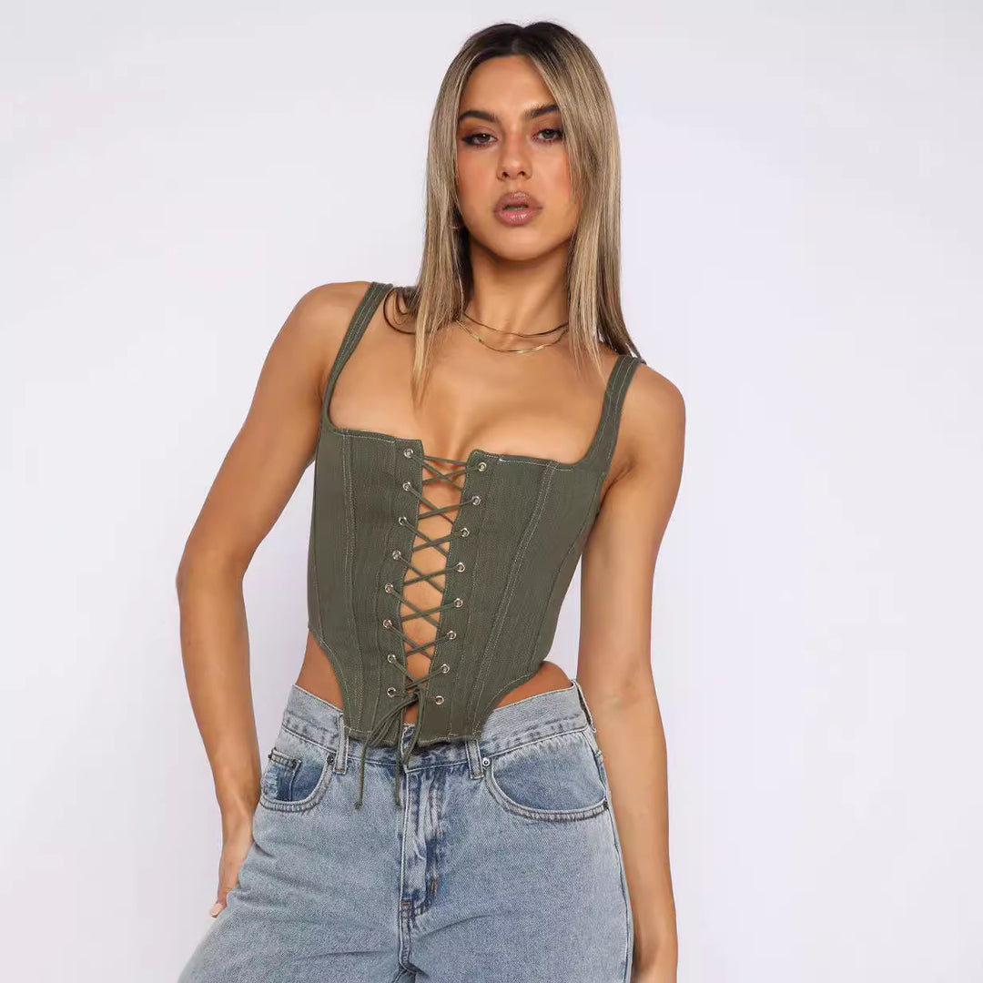Damernas Cropped topp med snörning och figurnära skärning Mirla-Eva Jonsson