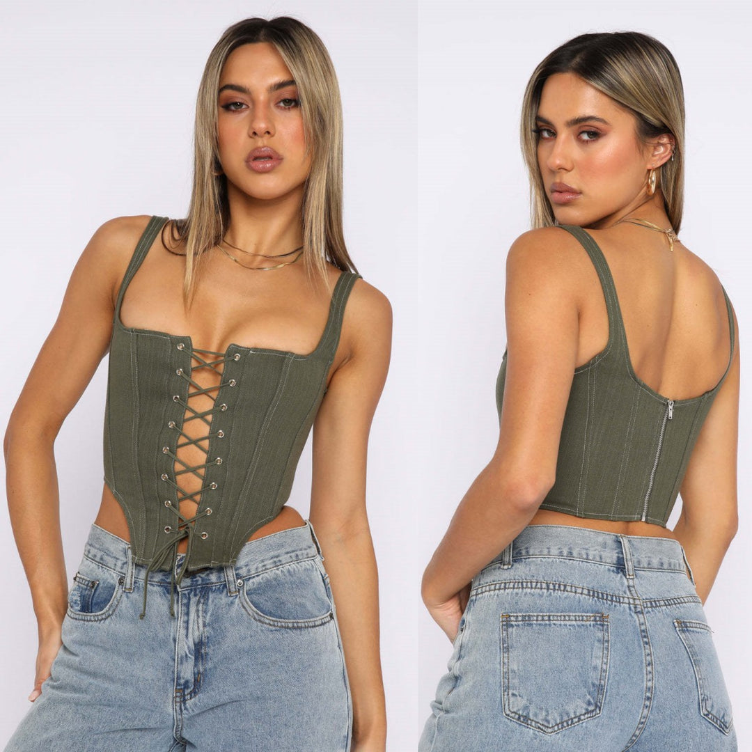 Damernas Cropped topp med snörning och figurnära skärning Mirla-Eva Jonsson