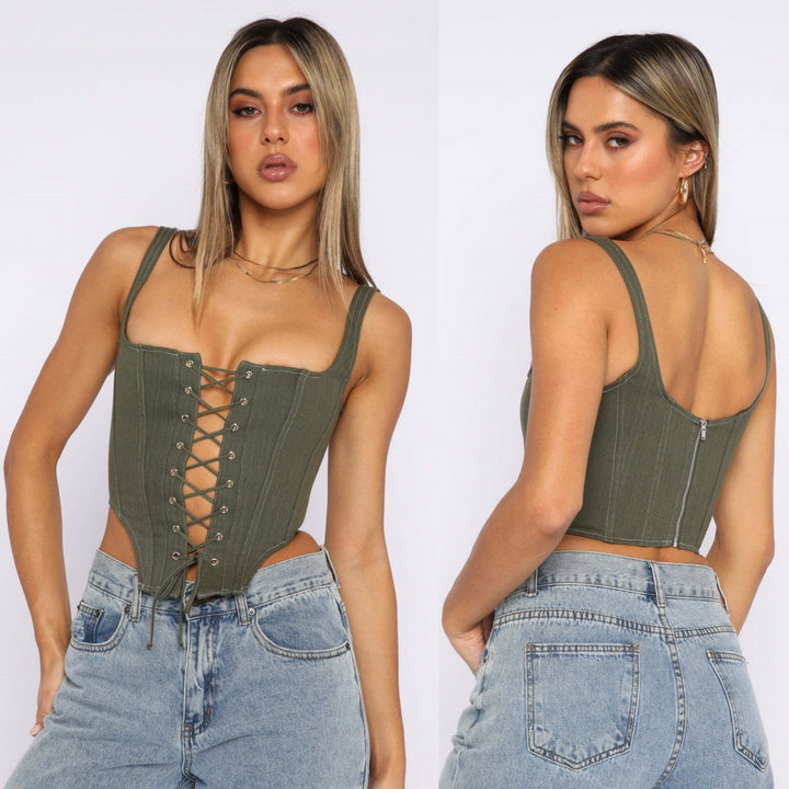 Damernas Cropped topp med snörning och figurnära skärning Mirla-Eva Jonsson