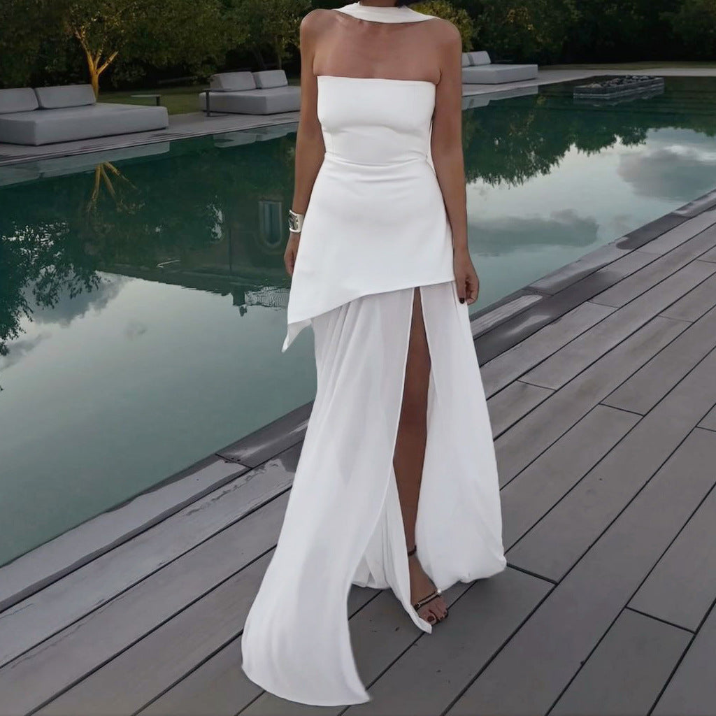 Damernas Elegant Aftonklänning med asymmetrisk fåll och förförisk slits Eva Jonsson-Eva Jonsson