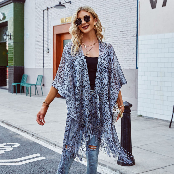 Damernas Elegant Fransen-Poncho med Leopardsmotiv Mirla-Eva Jonsson