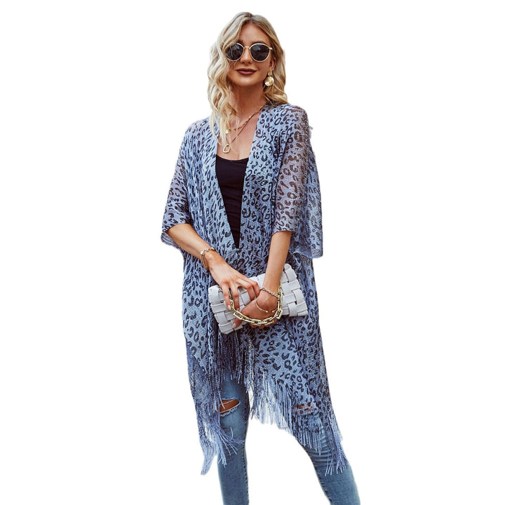 Damernas Elegant Fransen-Poncho med Leopardsmotiv Mirla-Eva Jonsson