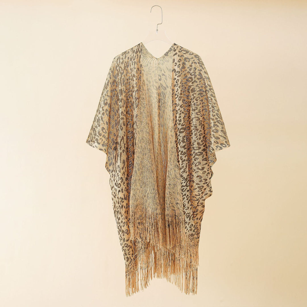 Damernas Elegant Fransen-Poncho med Leopardsmotiv Mirla-Eva Jonsson