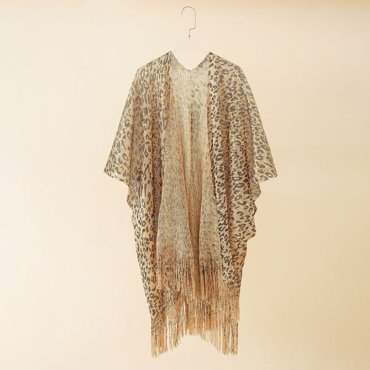 Damernas Elegant Fransen-Poncho med Leopardsmotiv Mirla-Eva Jonsson
