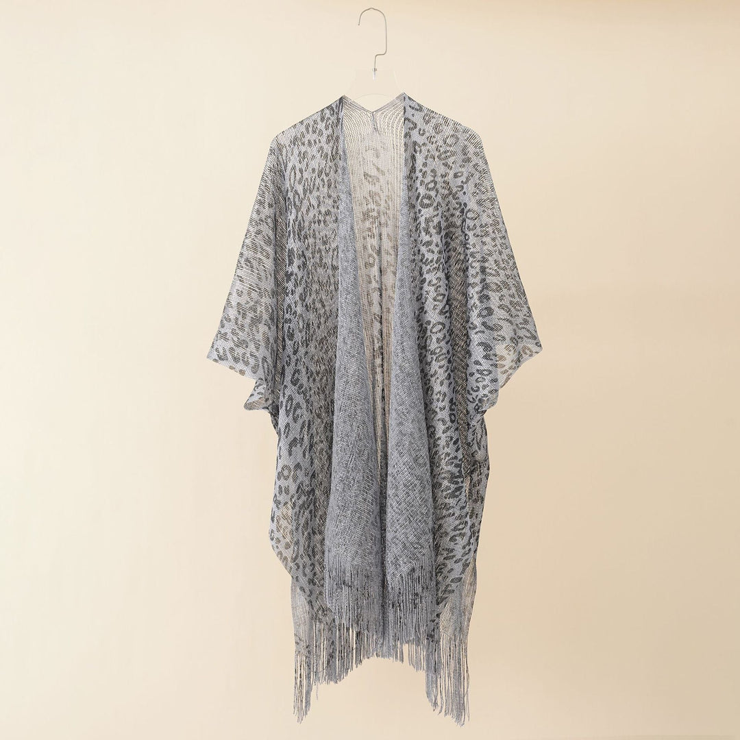 Damernas Elegant Fransen-Poncho med Leopardsmotiv Mirla-Eva Jonsson