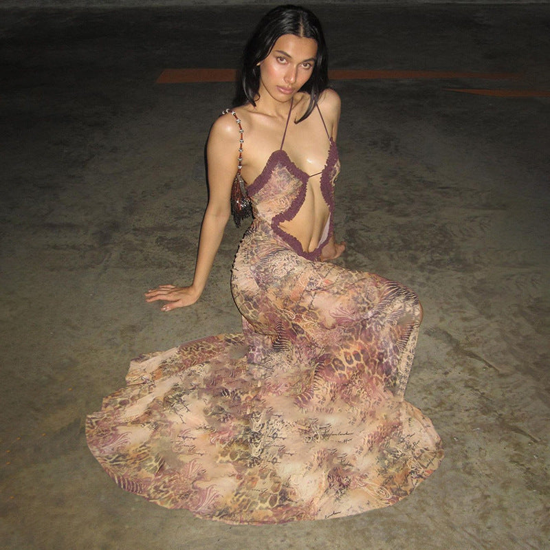 Damernas Elegant Högskurna Maxiklänning med transparenta insatser och unik textur Eva Jonsson-Eva Jonsson