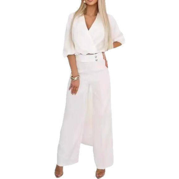 Damernas Elegant Jumpsuit med Omslagseffekt och Vida Ben Mirla-Eva Jonsson