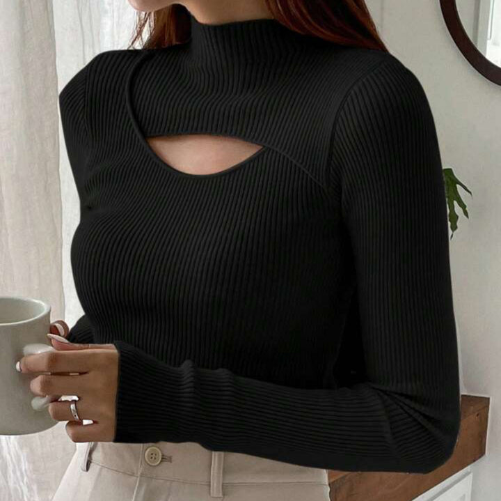 Damernas Elegant Långärmad Topp med Snygg U-ringning Mirla-Eva Jonsson