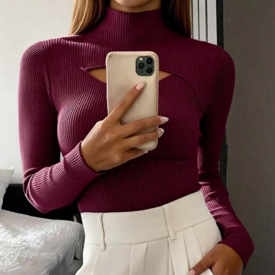 Damernas Elegant Långärmad Topp med Snygg U-ringning Mirla-Eva Jonsson