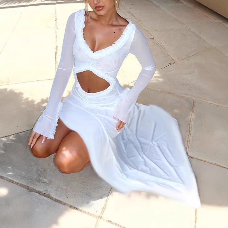 Damernas Elegant Off-Shoulder Maxikjol med raffinerade Cut-Out-detaljer och svängande fåll Mirla-Eva Jonsson