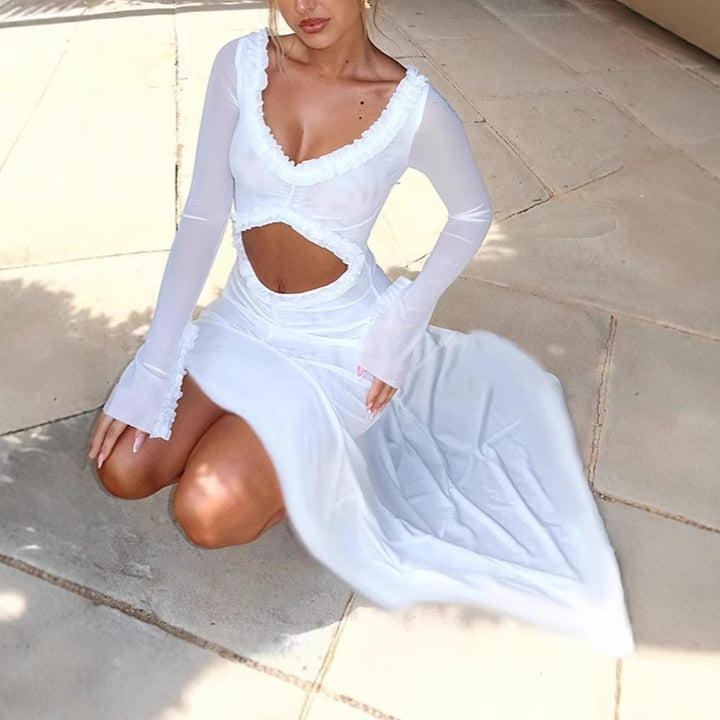 Damernas Elegant Off-Shoulder Maxikjol med raffinerade Cut-Out-detaljer och svängande fåll Mirla-Eva Jonsson