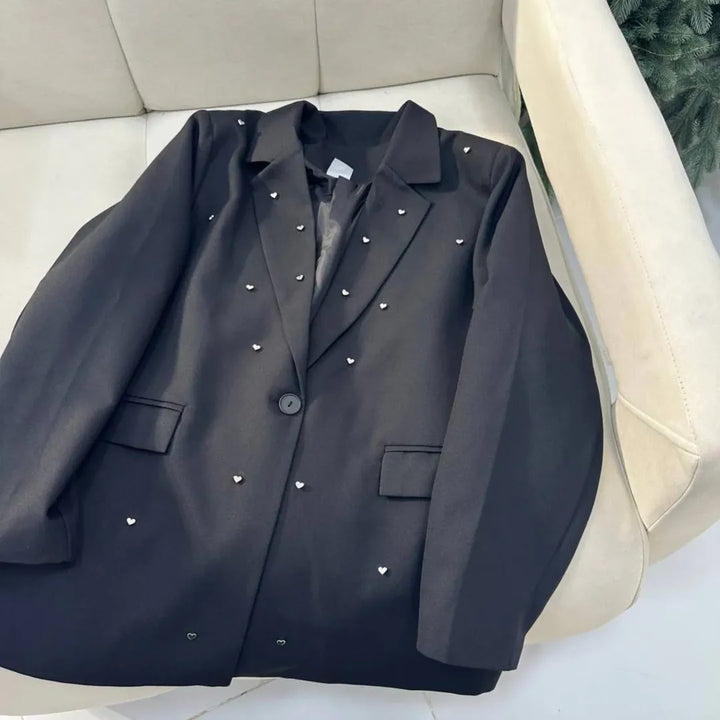 Damernas Elegant Oversize Blazer med Hjärta Applikationer Mirla-Eva Jonsson