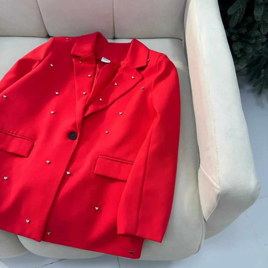 Damernas Elegant Oversize Blazer med Hjärta Applikationer Mirla-Eva Jonsson